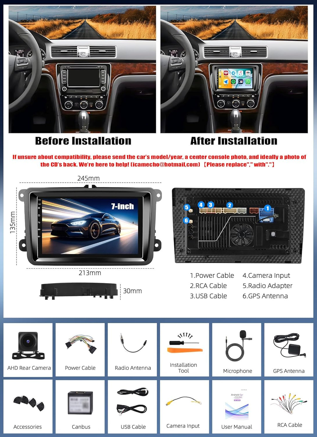 CAMECHO Android 15 Qualcomm Octa Core 4G+64G Autoradio für VW Golf 5 Golf 6 Polo Skoda mit Carplay A