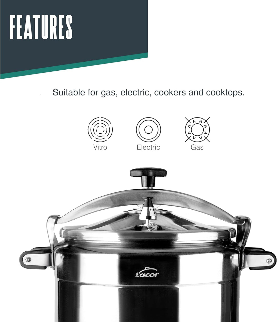 Lacor SCHNELLKOCHTOPF 22 L PRO-Classic, Aluminium, Grey, 48 x 36 x 38 cm