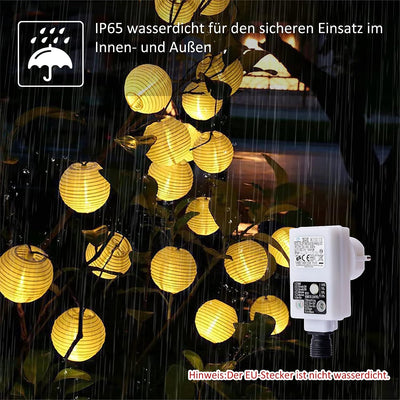 12M LED Lampions Lichterkette Aussen Strom, Warmweiss und Bunt 11 Modi Lampion Lichterkette mit Fern