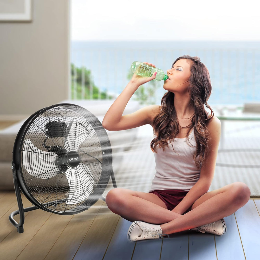 Arebos Bodenventilator Ø50 cm | Windmaschine | Ventilator | 3 Geschwindigkeitsstufen | hoher Luftdur