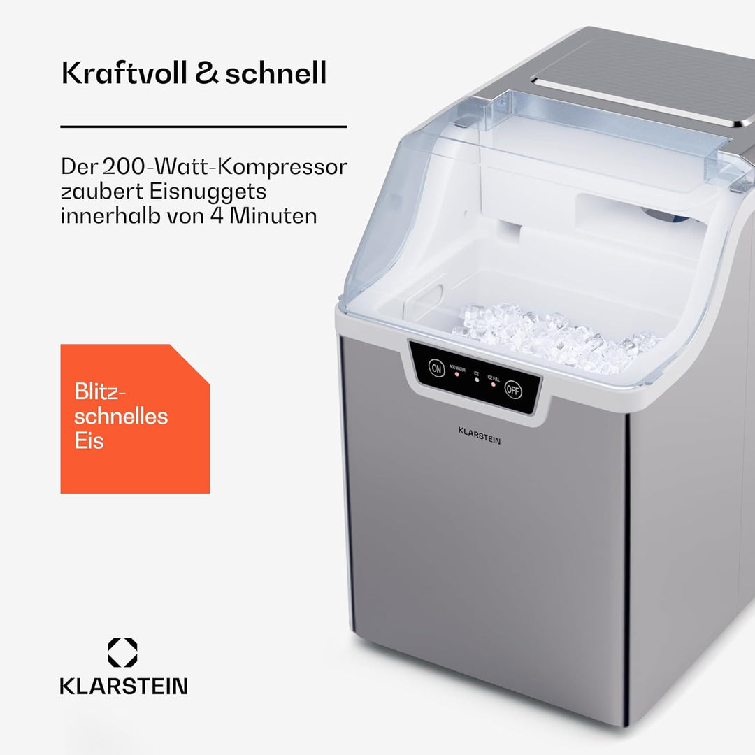 Klarstein Eiswürfelmaschine für Zuhause, Camping & Gastro, 200W Mini-Eiswürfelmaschine Klein, 4 Min