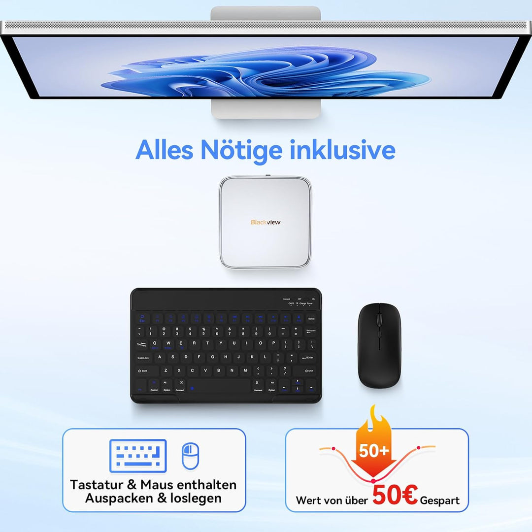 Blackview MP50 Mini PC mit Tastatur und Maus, Leistungsstarker Business Computing, Ultra 4K Grafik,