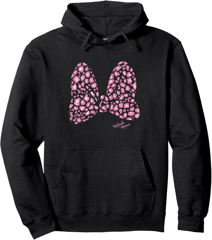 Disney Minnie Mouse Large Pink Cheetah Print Bow Pullover Hoodie