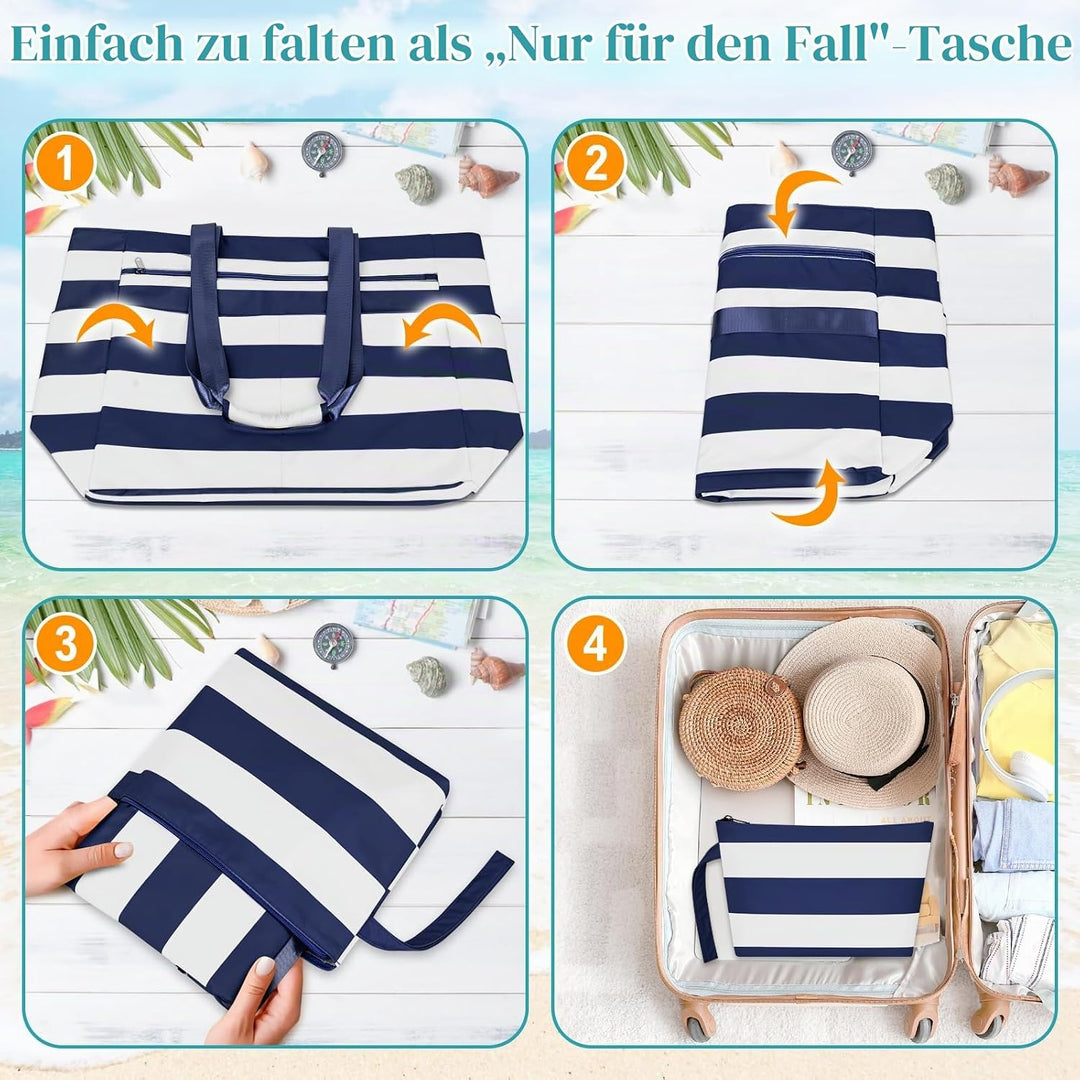 Grosse Strandtasche mit Reissverschluss XXL Familie Strandtasche Damen Gross Shopper Tasche Beach To
