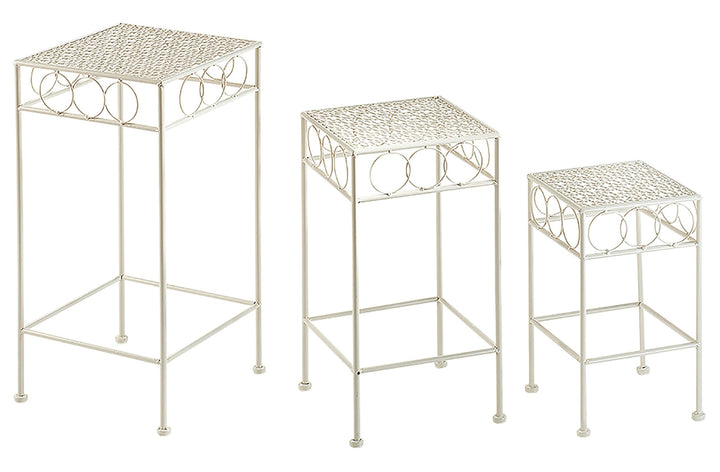 Kobolo Blumenhocker Pflanzenständer 3er Set Gartenständer Dekoständer Antik Cream