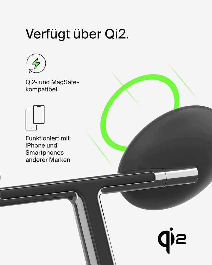 Belkin BoostCharge Pro Kabellose 3-in-1-Ladestation mit Qi2, 15W, MagSafe Kompatibel, Ladegerät Indu