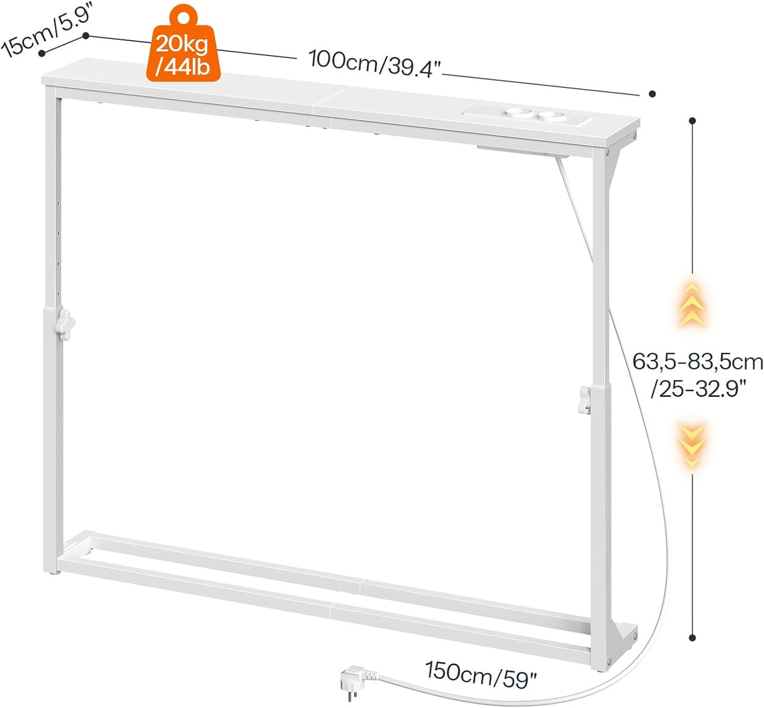 HOOBRO Schmaler Konsolentisch (15 cm breit), höhenverstellbar (63,5-83,5 cm), Sofatisch mit Ladestat