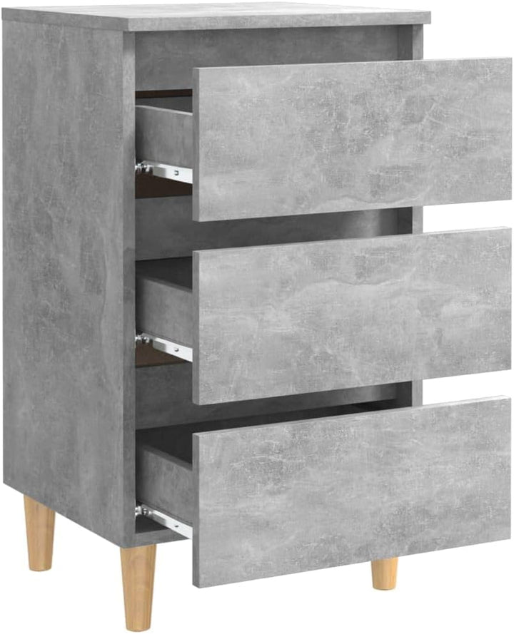 FIRBNUS Nachttisch mit Massivholz-Beinen Betongrau 40x35x69 cm Nachtkästchen Nachtkommode Beistellti