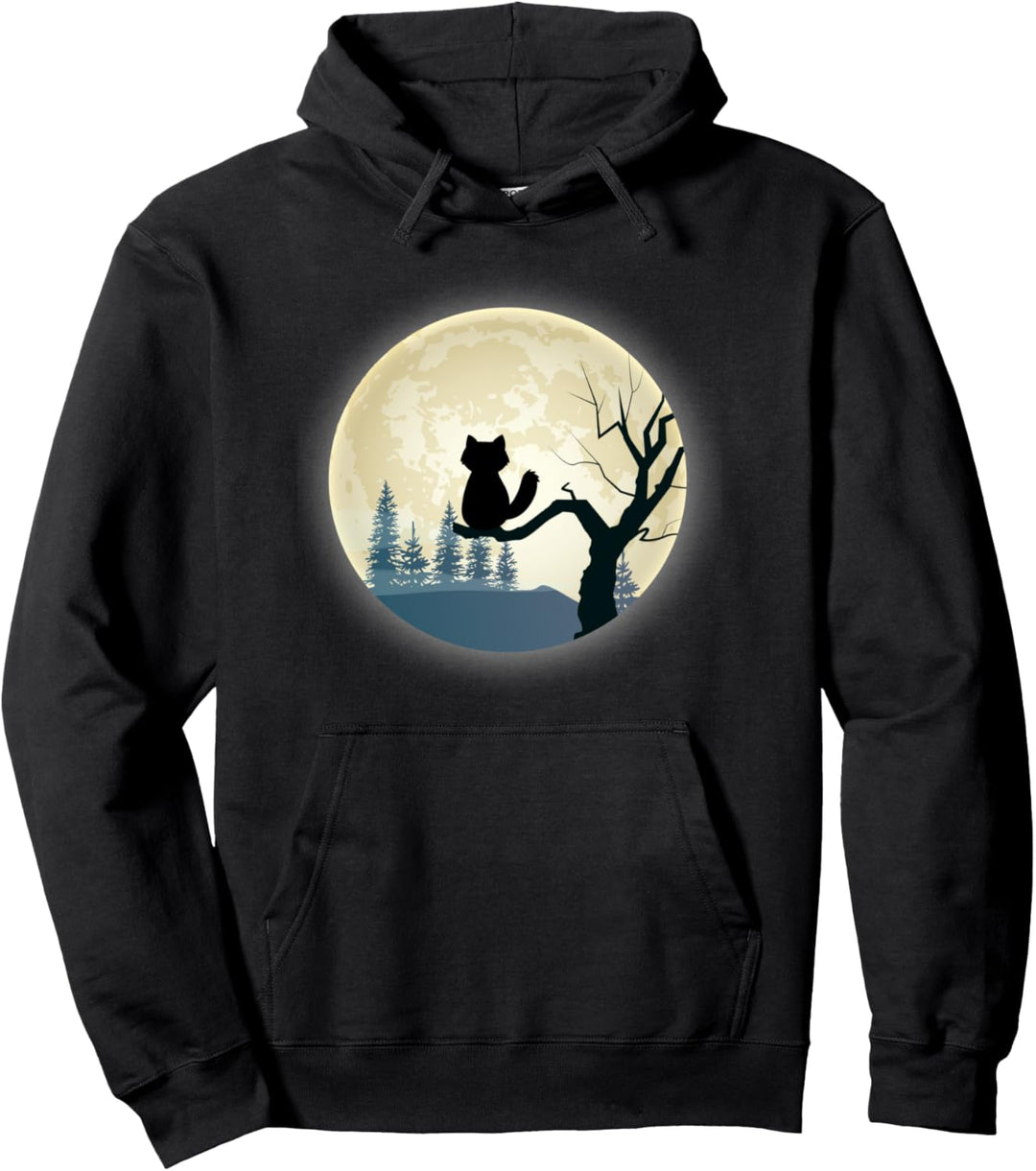 Romantische schwarze Katze in einer Vollmondnacht in Baum Pullover Hoodie