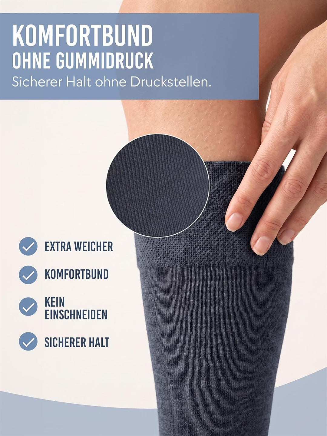normani 6 Paar Original Business Kniestrümpfe Baumwolle mit Elasthan ohne Gummidruck Marine 39-42, M