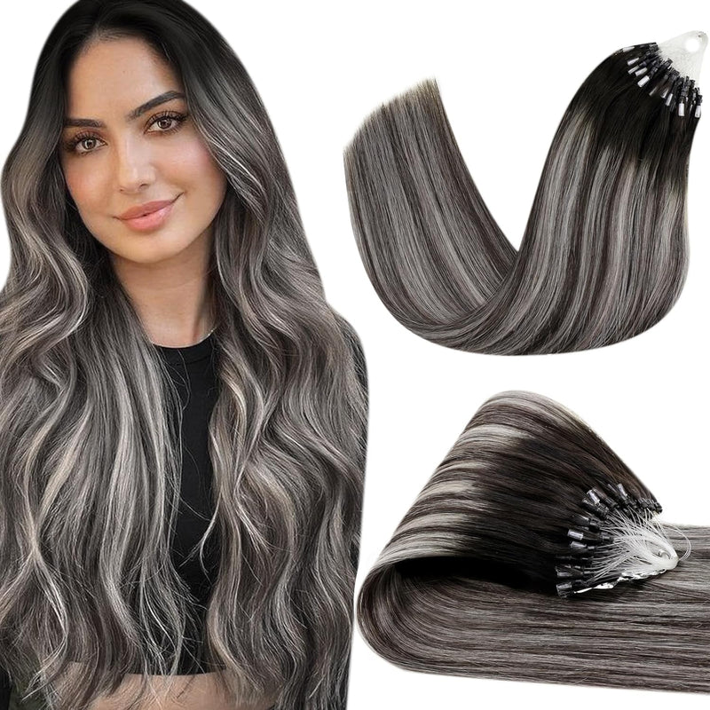 Hetto Remy Extensions Echthaar Microring Balayage Microring Extensions Echthaar Schwarz mit Silver M