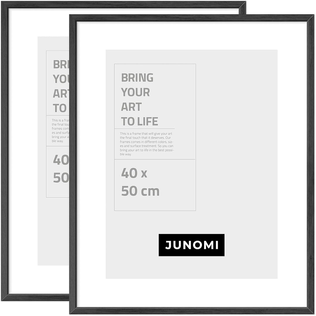 JUNOMI® 2 x Bilderrahmen 40 x 50 cm Holz | Farbe Schwarz | Bilderrahmen Schwarz mit bruchsicherem Ac