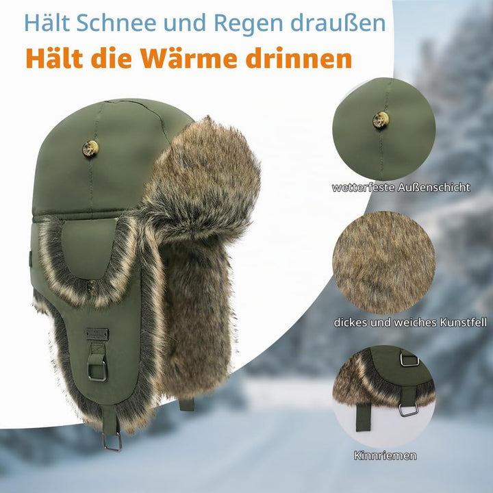Alkaidstar Unisex Fliegermütze Rib Bomber Aviator Pilot Hat Faux Fellmütze Winter Russische Mütze He