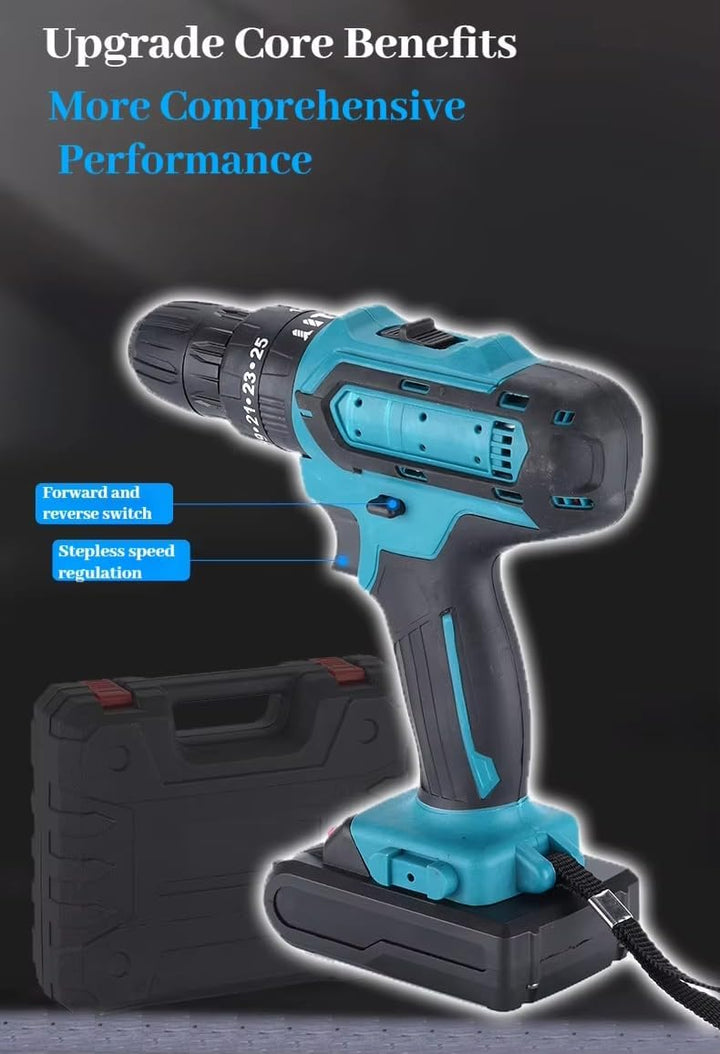 Kabelloser Bohrer-Treiber mit 2 21V 1200mAh Batterien, 40N.m Elektrobohrer Set 32 in 1, 25+3 Drehmom