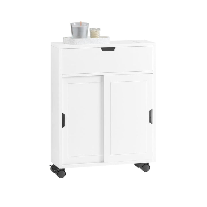 SoBuy BZR31-W Nischenregal Badezimmerschrank Badschrank Badrollwagen mit 2 Schiebetüren und 1 Klappe