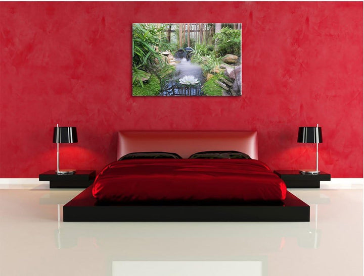 Pixxprint Zen Garten Japan / 100x70cm Leinwandbild bespannt auf Holzrahmen/Wandbild Kunstdruck Dekor