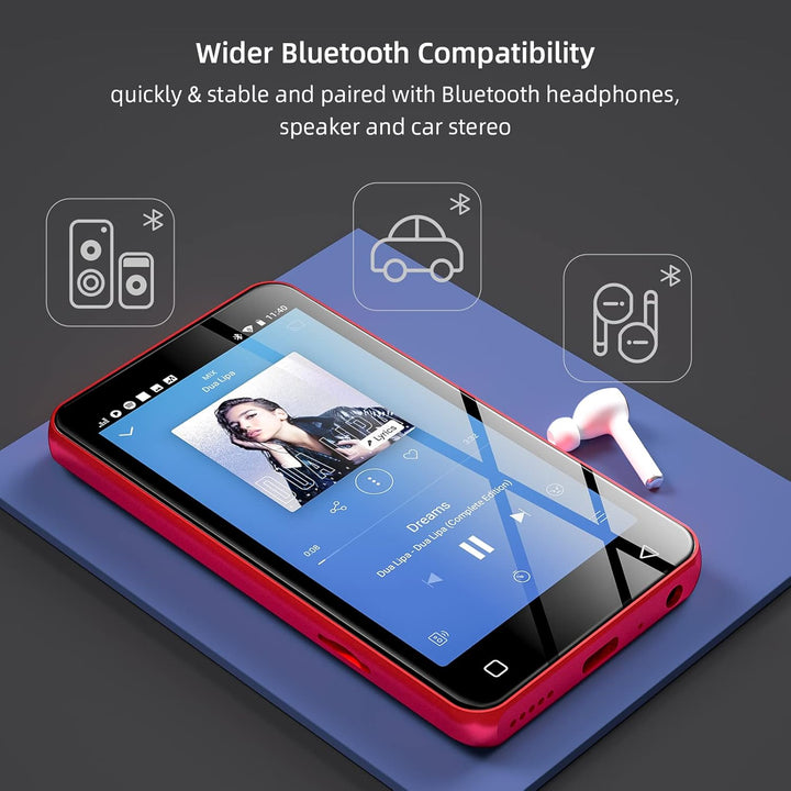 MP4 MP3-Player mit Bluetooth und WLAN, 4"-Voll-Touchscreen, mit Spotify, Android-Streaming-Musikplay
