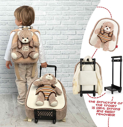 PERLETTI Plüschtier Teddybär Kindergepäck Rucksack für Kinder - Kinderrucksack Abnehmbaren Rädern un