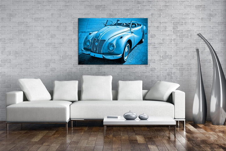 deyoli Alter Oldtimer klassiker Format 80x60 Effekt: Monocrome Blau als Leinwandbild, Motiv fertig g