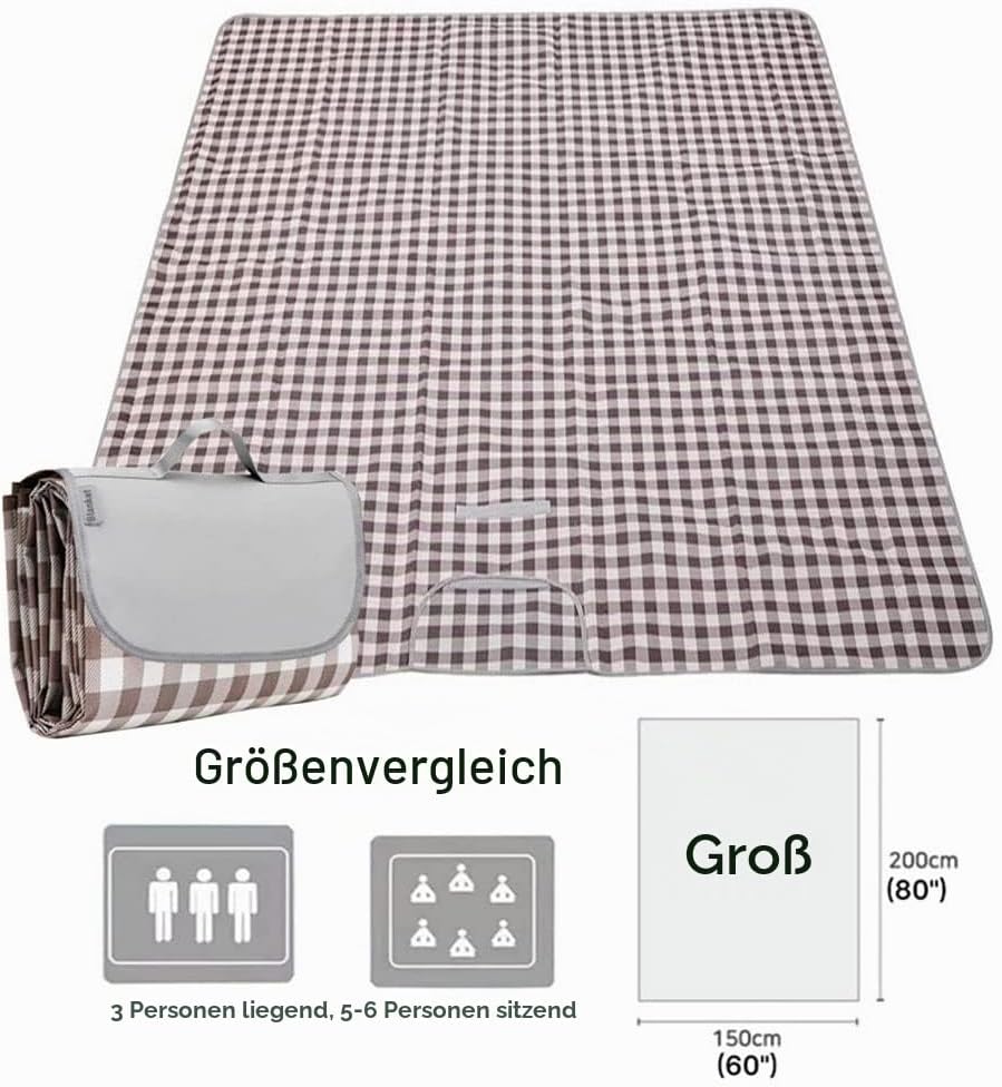 Extra grosse Picknickdecke, Stranddecke, 203.2x203.2 cm, Picknickmatte, wasserdicht, sanddicht, falt