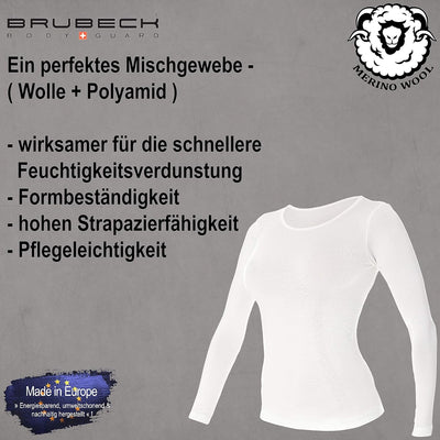 BRUBECK Damen Funktionsshirt Langarm | 41% Merino-Wolle | Atmungsaktiv | Funktionsunterwäsche | Atmu