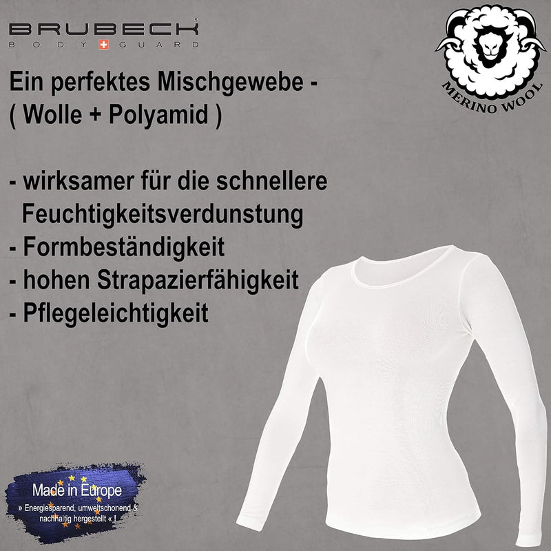 BRUBECK Damen Funktionsshirt Langarm | 41% Merino-Wolle | Atmungsaktiv | Funktionsunterwäsche | Atmu