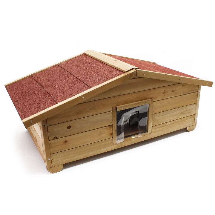 Wiltec Grosses Katzenhaus 99 x 52 x 42 cm aus Holz, Katzenhütte für Garten oder Terasse, Wurfkiste i