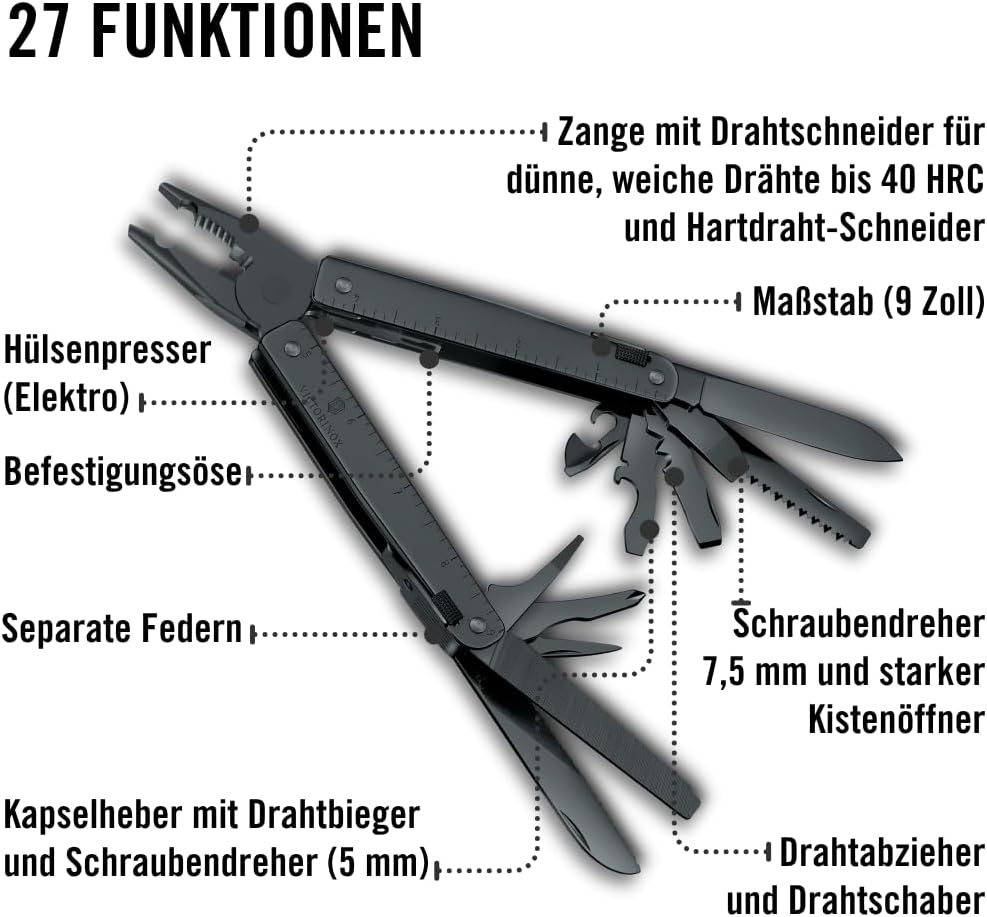Victorinox Multifunktionstool, Swiss Tool BS mit Nylon-Gürteletui, Taschen Werkzeug, 27 Funktionen,
