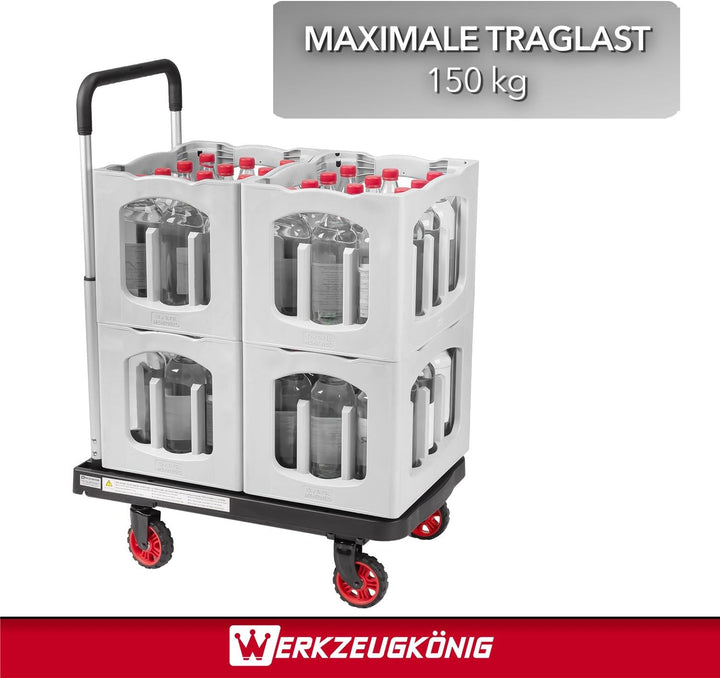 Premium Plattformwagen flach klappbar bis 150kg Tragkraft | Extra Robuste Transporthilfe mit schnell