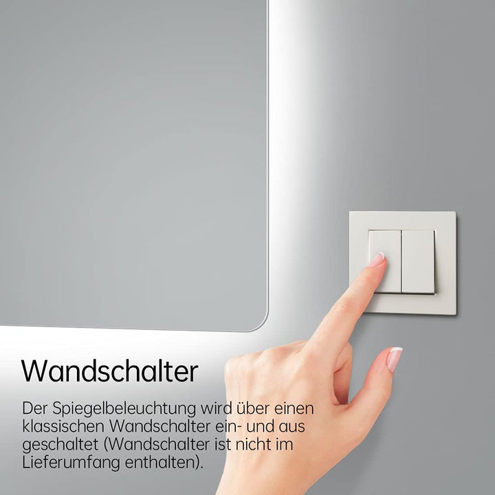 EMKE LED Badspiegel mit Beleuchtung 80x60cm Badezimmerspiegel mit Beleuchtung Kaltes Weiss 6500K Wan