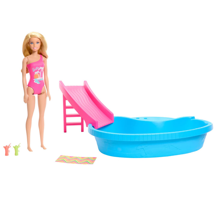 Barbie Puppe und Zubehör - Pool mit Rutsche und Accessoires für stundenlanges Spielvergnügen in der