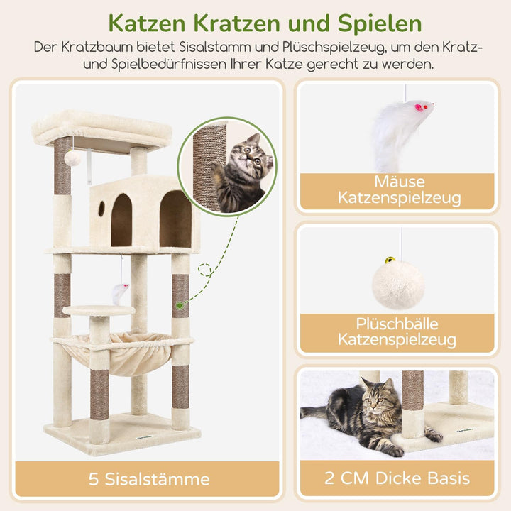 Globlazer Kratzbaum Beige mit Extragrosse Hängematte 45 * 40cm, Grosse Katzenhaus, Gepolsterte Platt
