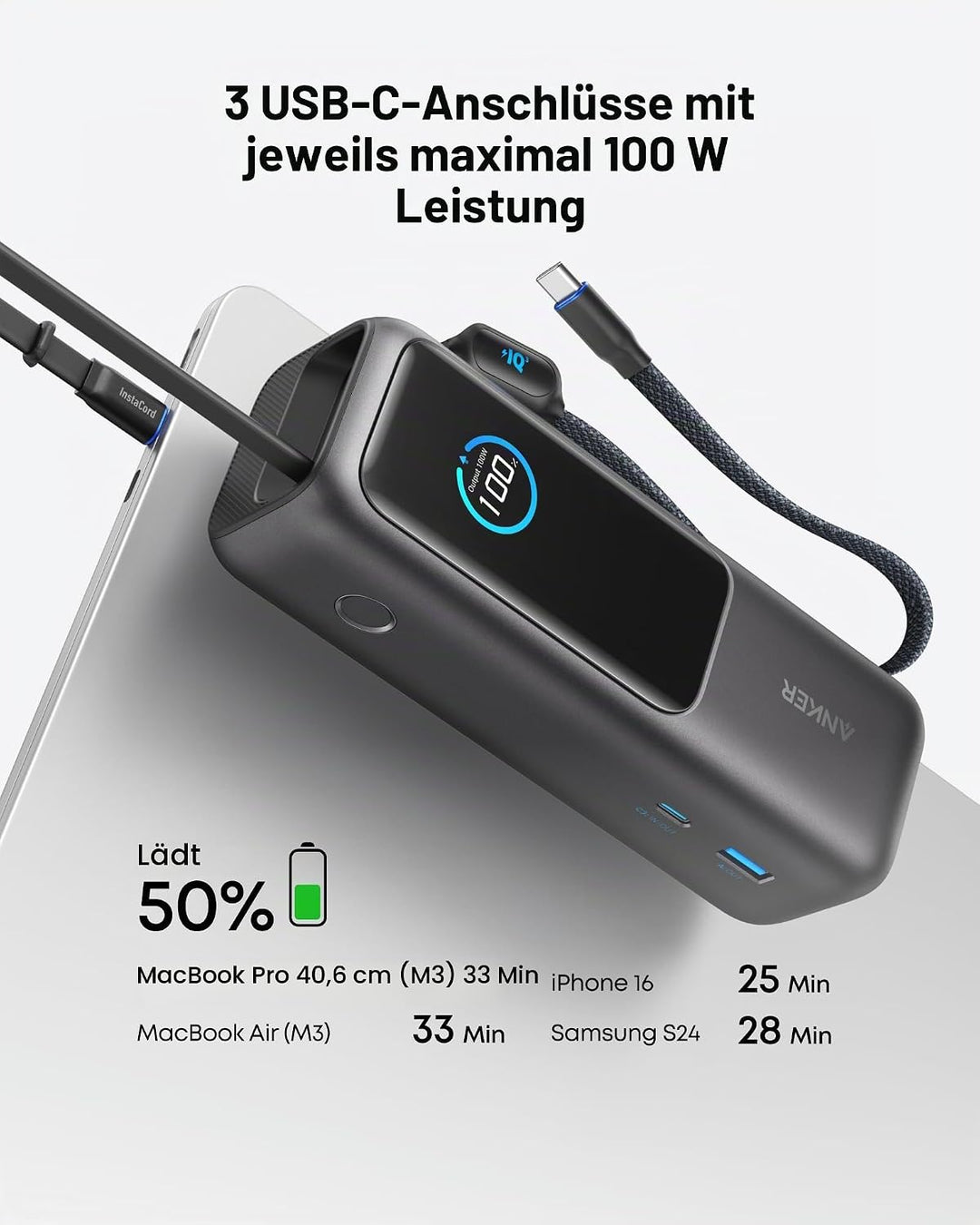 Anker 100W USB C Kabel [2 Stück 1,8m]+Anker 165W 25000mAh Laptop Powerbank