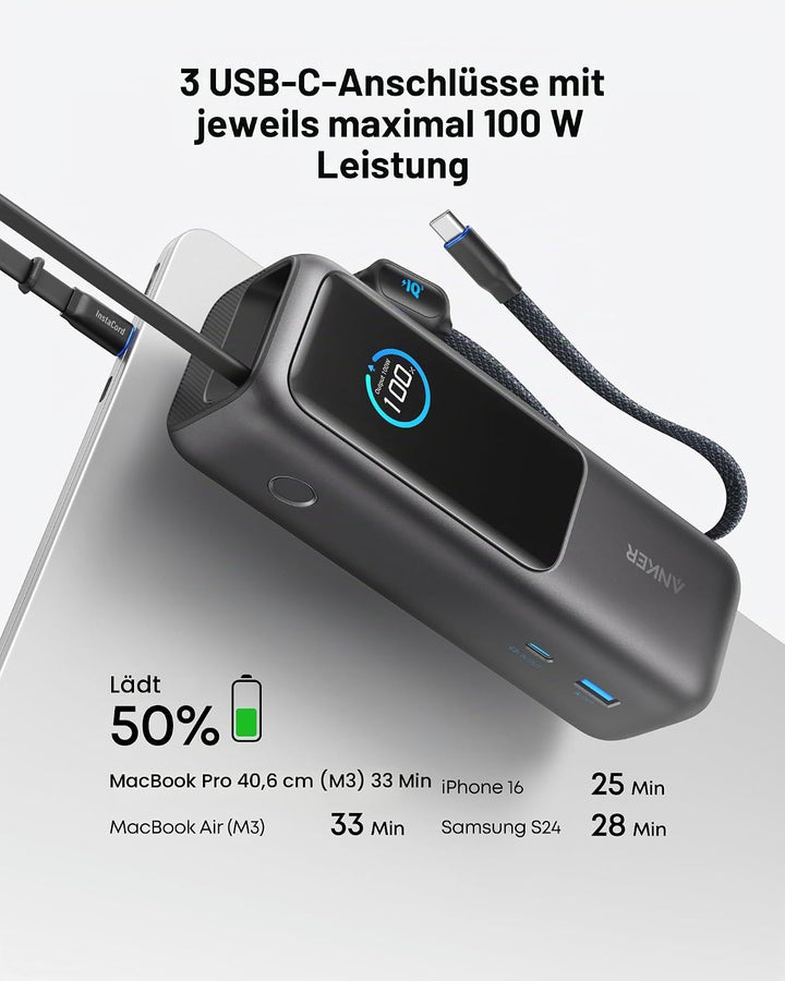 Anker 100W USB C Kabel [2 Stück 1,8m]+Anker 165W 25000mAh Laptop Powerbank