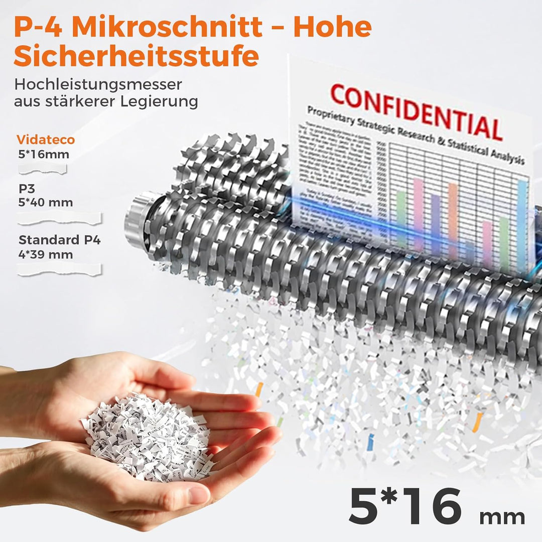 Schredder, 10 Blatt Mikro-Cut (P-4) Aktenvernichter, VidaTeco Partikelschnitt Papierschredder für Pa
