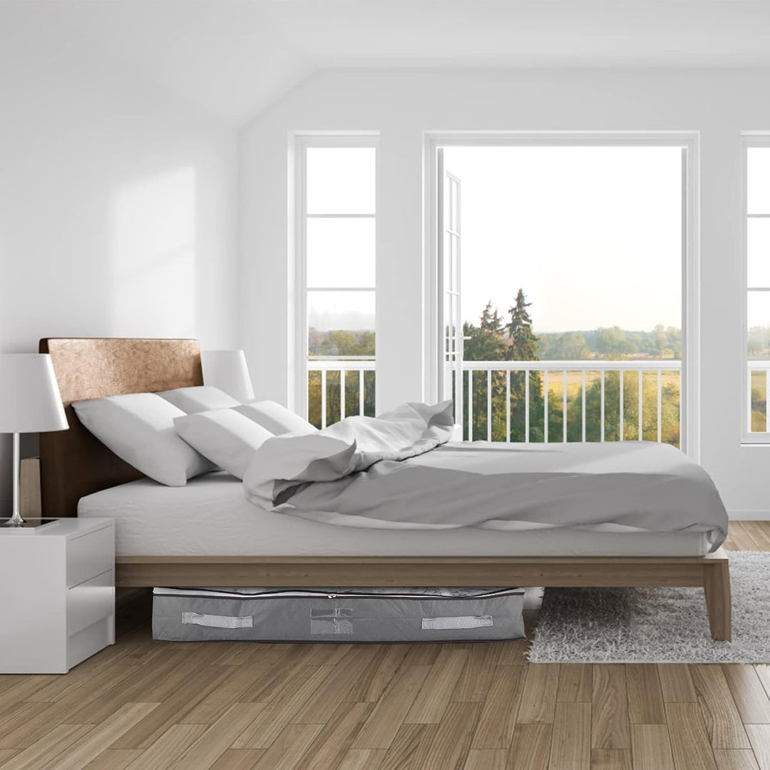 2 Stück 90L Faltbare Unterbett Aufbewahrungsbox mit Deckel, Gross | Vliesstoff, mit Griff, Zwei-Wege