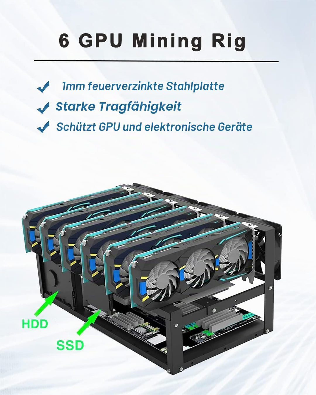 Mining Rig Frame Case 6 Gpu, Mining Rig Frame mit Antistatikstreifen, Open Air PC Case für ATX/Btx/F