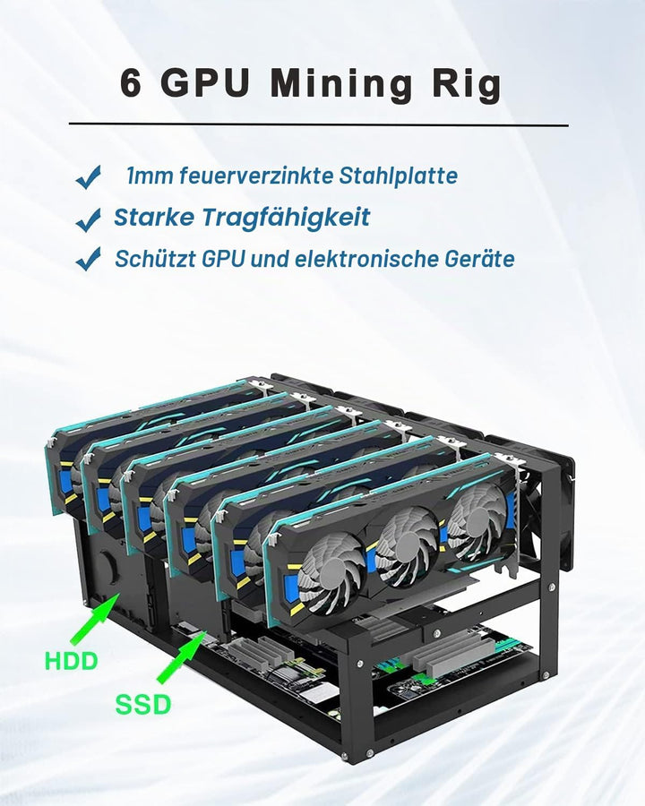 Mining Rig Frame Case 6 Gpu, Mining Rig Frame mit Antistatikstreifen, Open Air PC Case für ATX/Btx/F