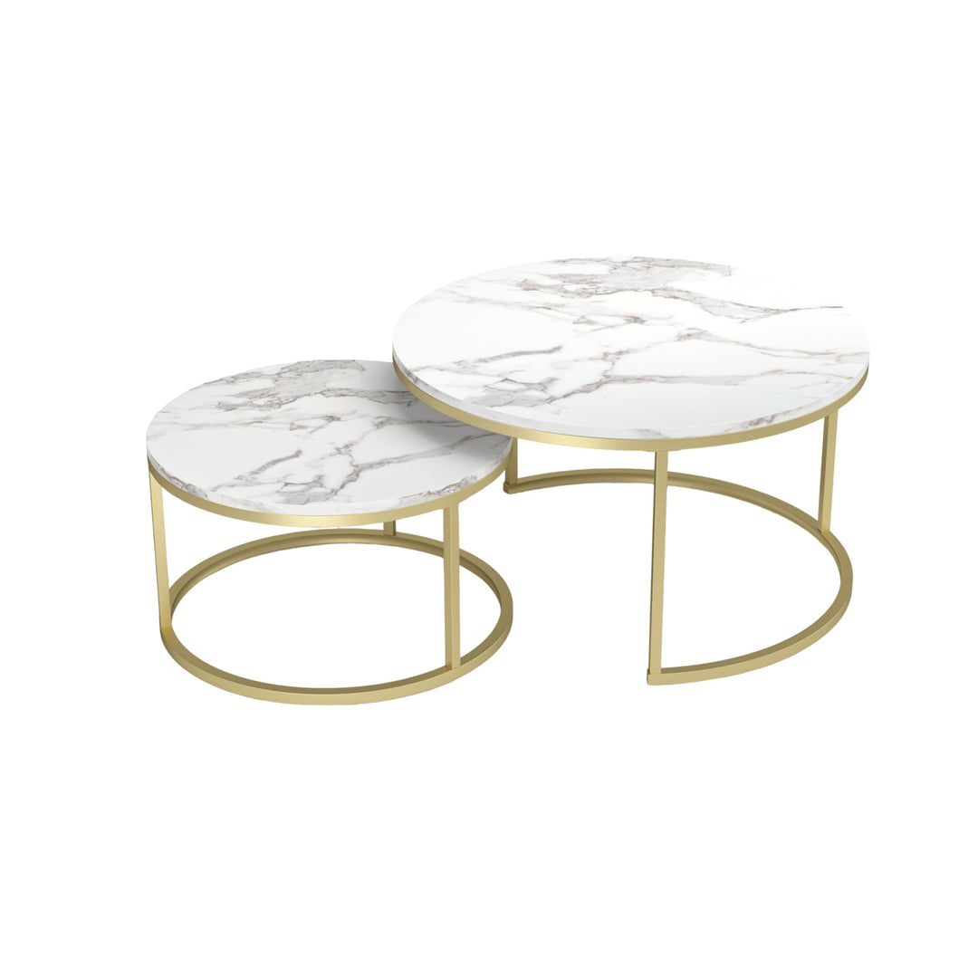 Soayone Couchtisch 2er Set, Marmor Couchtisch Gold, Wohnzimmertisch Weiss, Couchtische Rund, Tisch W