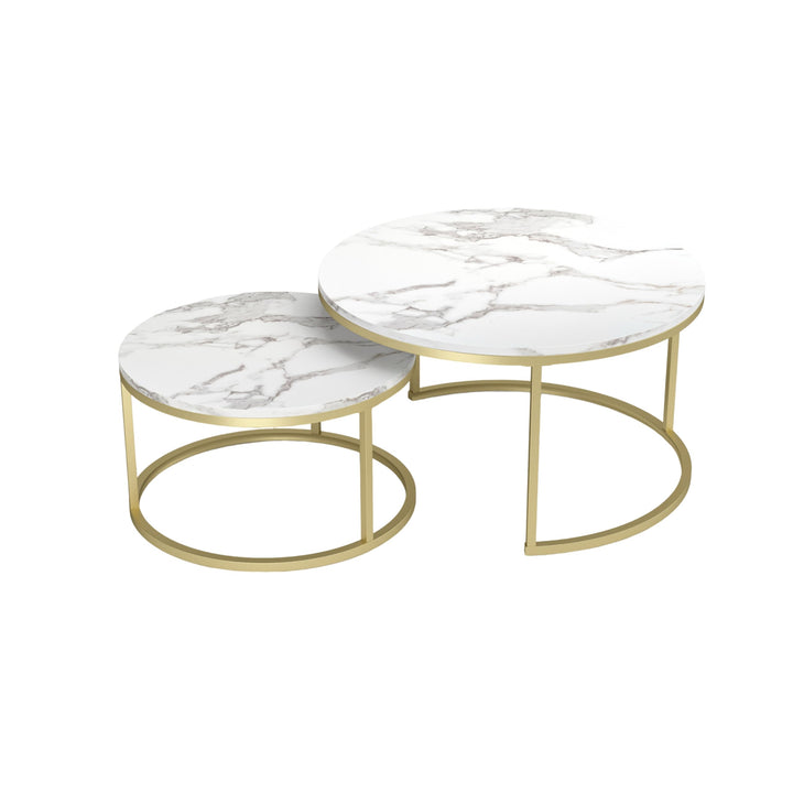 Soayone Couchtisch 2er Set, Marmor Couchtisch Gold, Wohnzimmertisch Weiss, Couchtische Rund, Tisch W