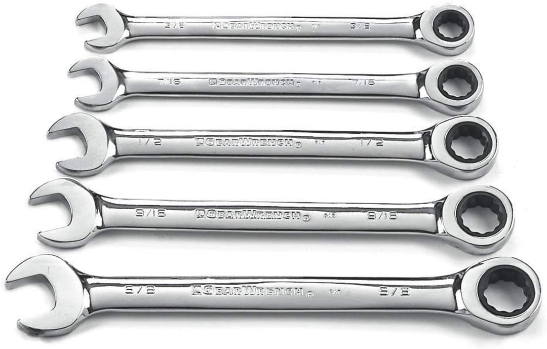 GearWrench 5 Stück 12-tlg. Ratschen-Ringmaulschlüssel-Set, SAE - 93005 5 Stück SAE Schraubenschlüsse