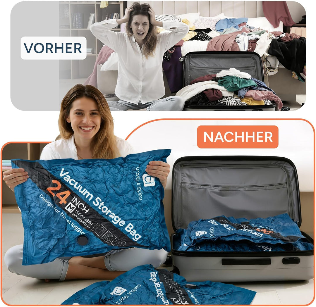 travel inspira Vakuumbeutel für Kleidung mit Elektrischer Pumpe, 15er Set, Platzsparend & Wiederverw