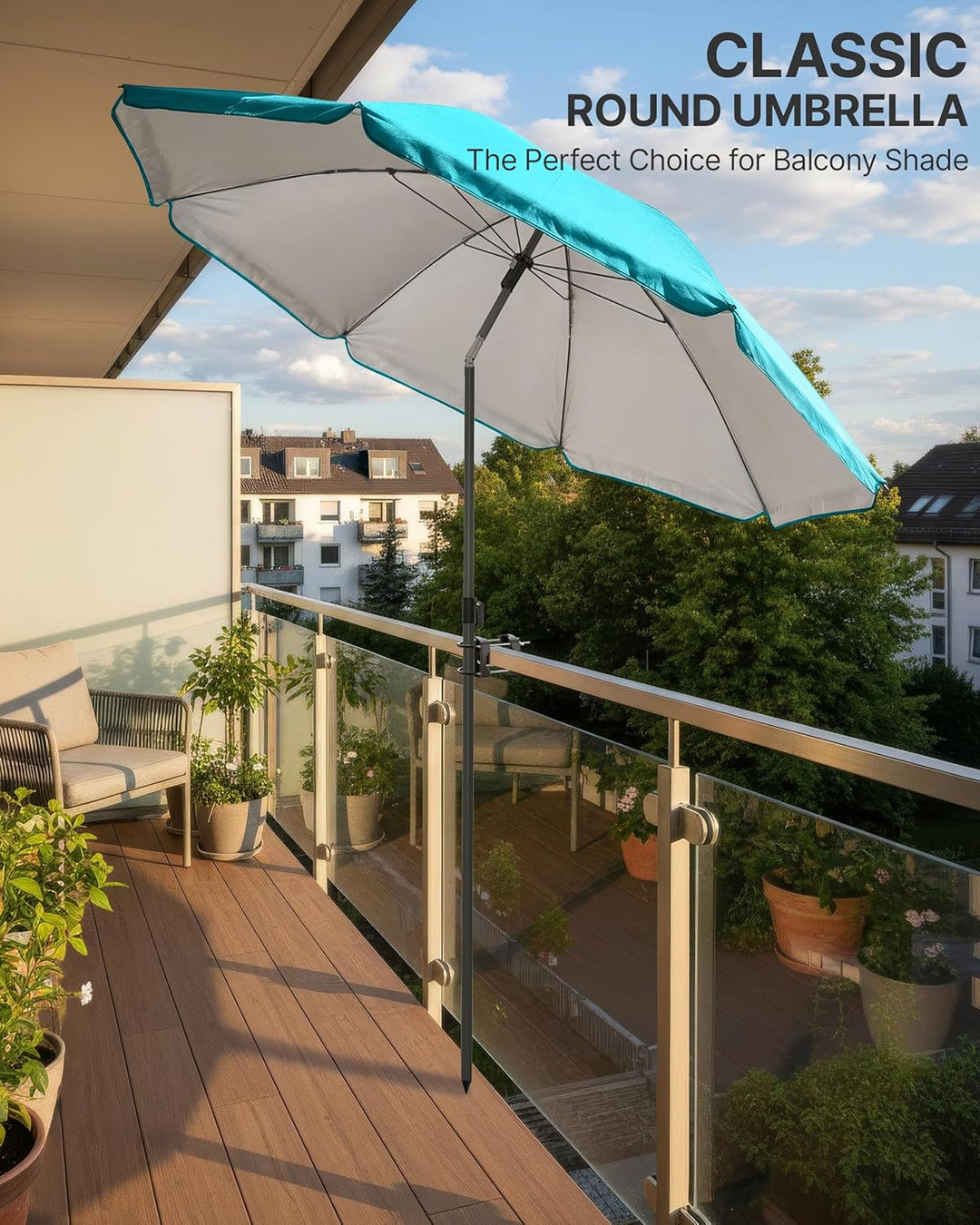 4smile Sonnenschirm Strand SunnyJoy, Türkis - UPF 50+ Strandschirm Ø 200 cm, sicherer Sonnenschutz S