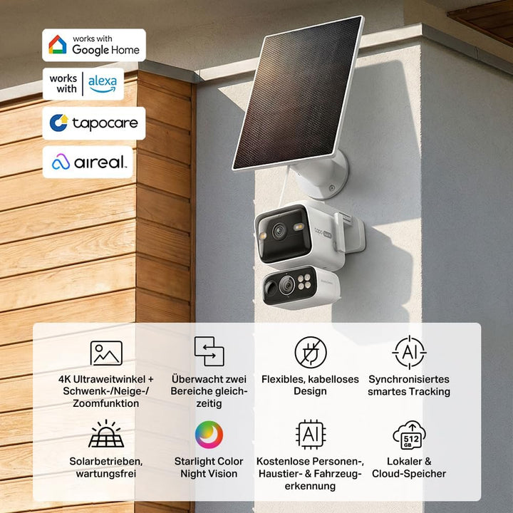 Tapo C675D KIT 4K Solar-Überwachungskamera Aussen mit Akku, 169° Ultraweitwinkel & 6mm Teleobjektiv,