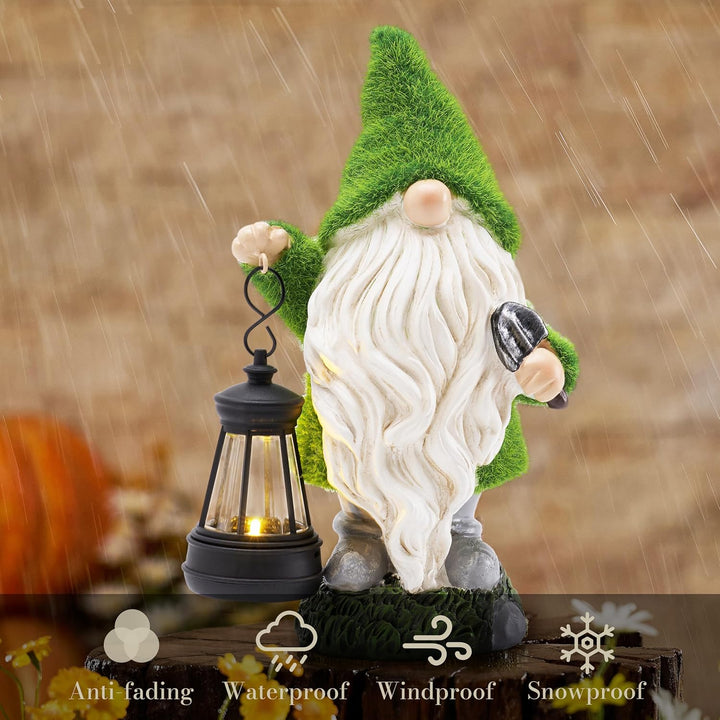 TERESA'S COLLECTIONS Lustig Gartenzwerge Gartendeko für Draussen Wetterfest Figur mit LED Solarlater
