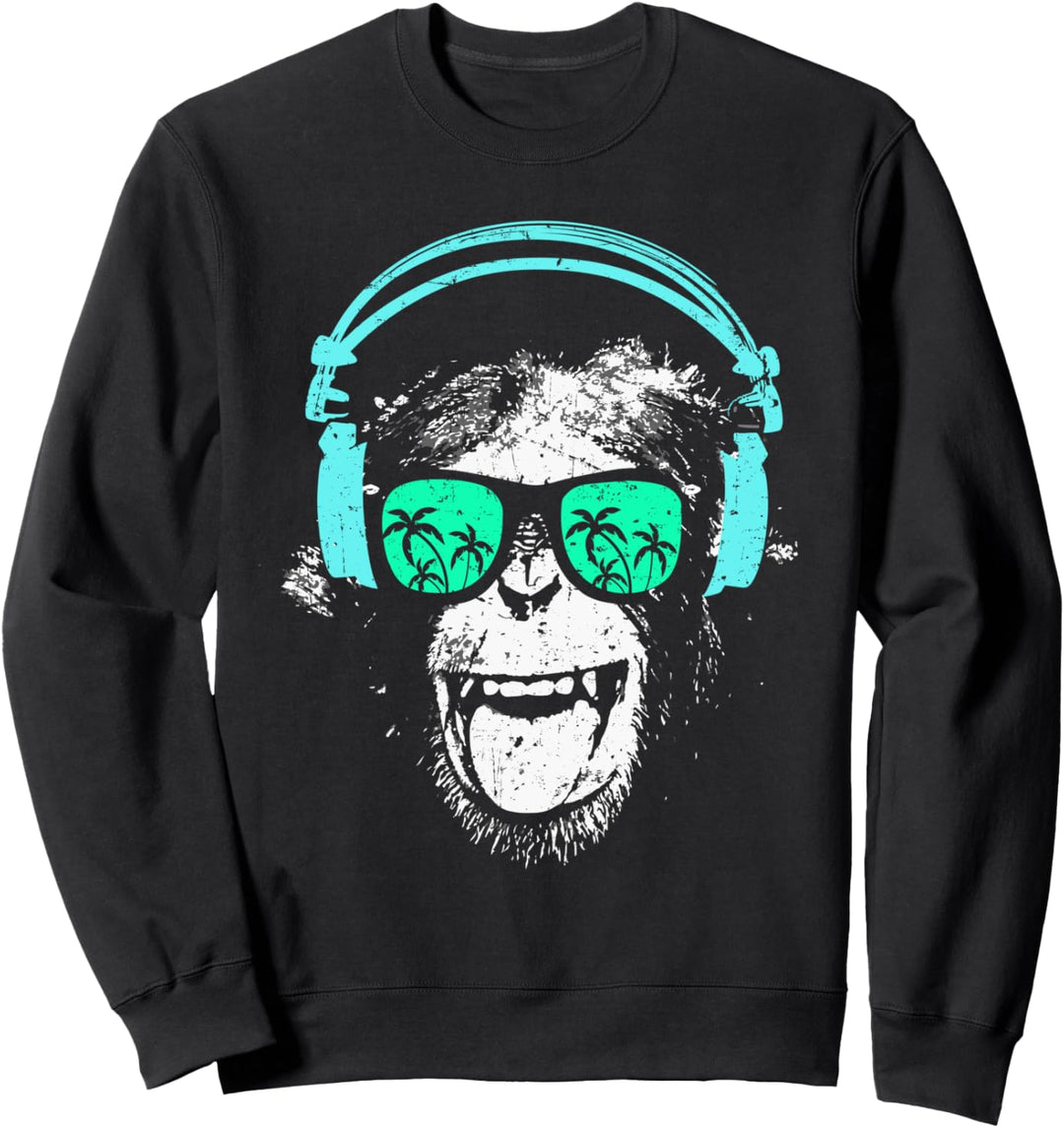 Monkey DJ mit Kopfhörer und Sonnenbrille Geschenkidee Sweatshirt