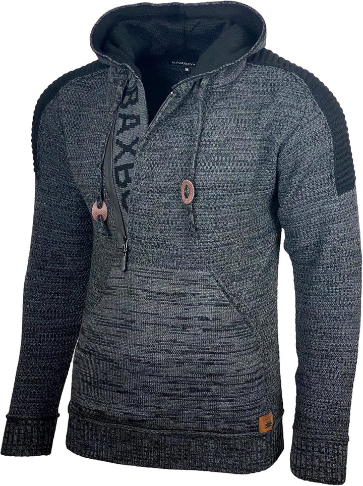 Baxboy Herren Strick-Pullover Kapuzenpullover Moderne Männer Pulli Grobstrick Strickjacke Winter-Fre