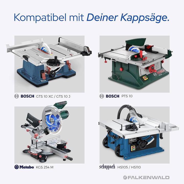 FALKENWALD ® Sägeblatt 250x30 Holz - Feiner Schnitt dank 80 HM Zähne - Kompatibel mit Bosch GTS 10 X