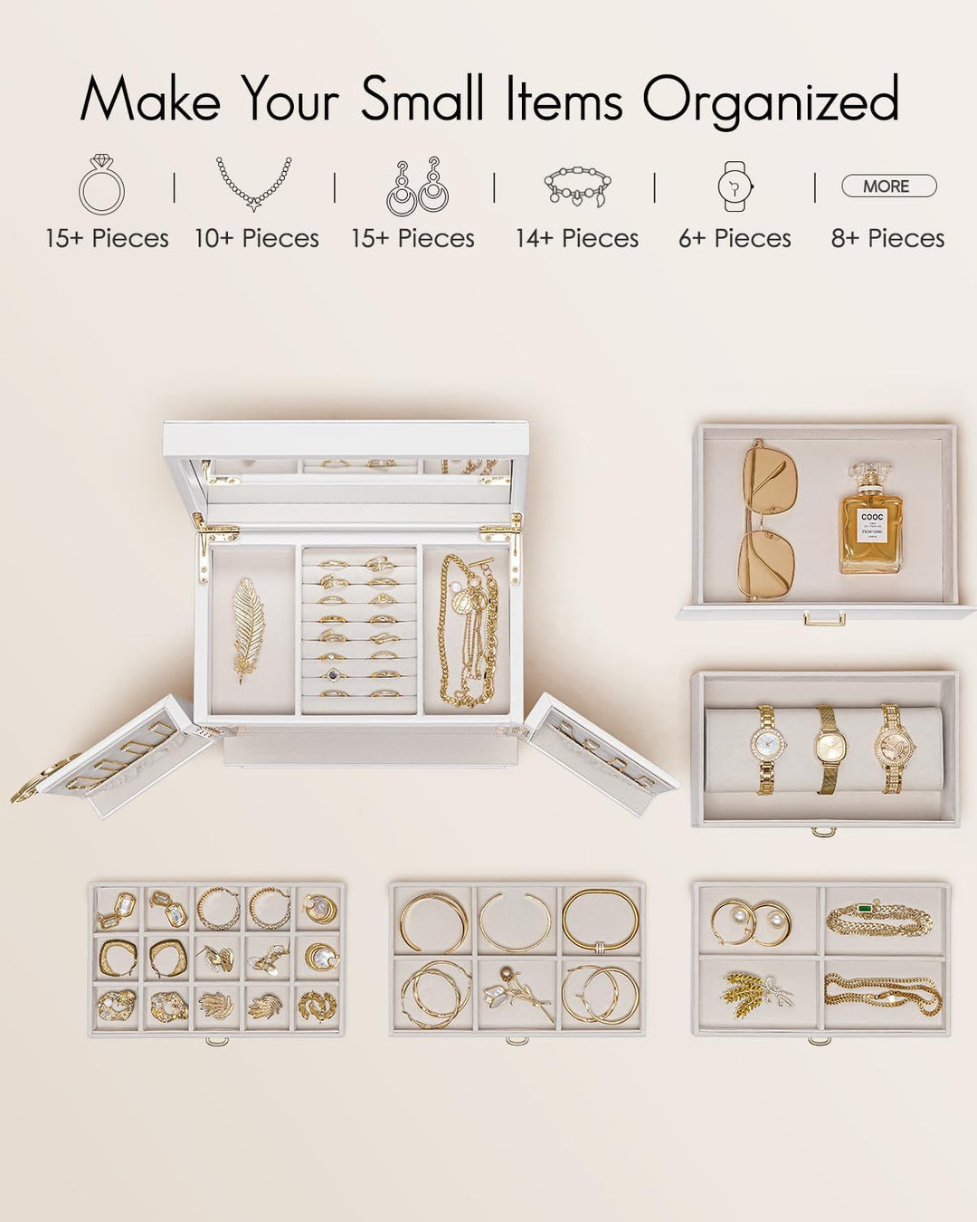 Vlando Schmuckaufbewahrung Gross, Schmuckschatulle Schmuck Organizers Gross XXL, Schmuckkästchen mit