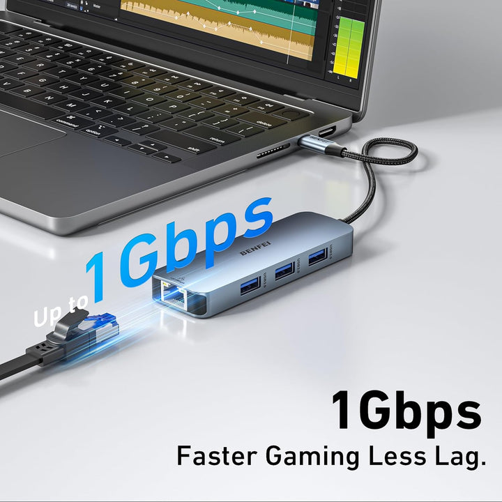 BENFEI 6in1 USB C HUB mit HDMI 4K@60Hz/ Gigabit Ethernet/100W PD Stromversorgung/3*USB A 5Gbps [Sili